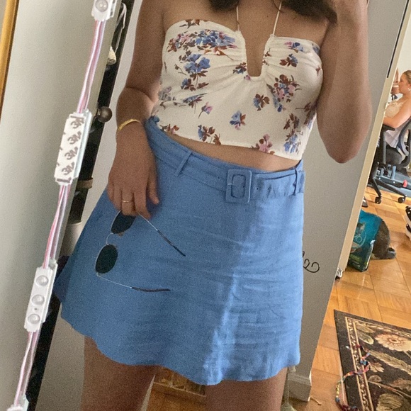Abercrombie & Fitch Light Blue Linen Skirt w Belt and SHORTS underneath, Size L. - Picture 1 of 7